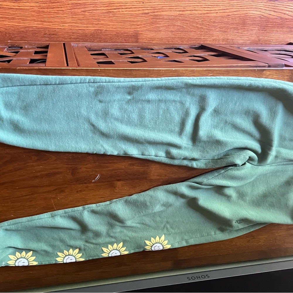 PINK Victoria's Secret Green Sweatpants with Sunflowers Boho Hippie